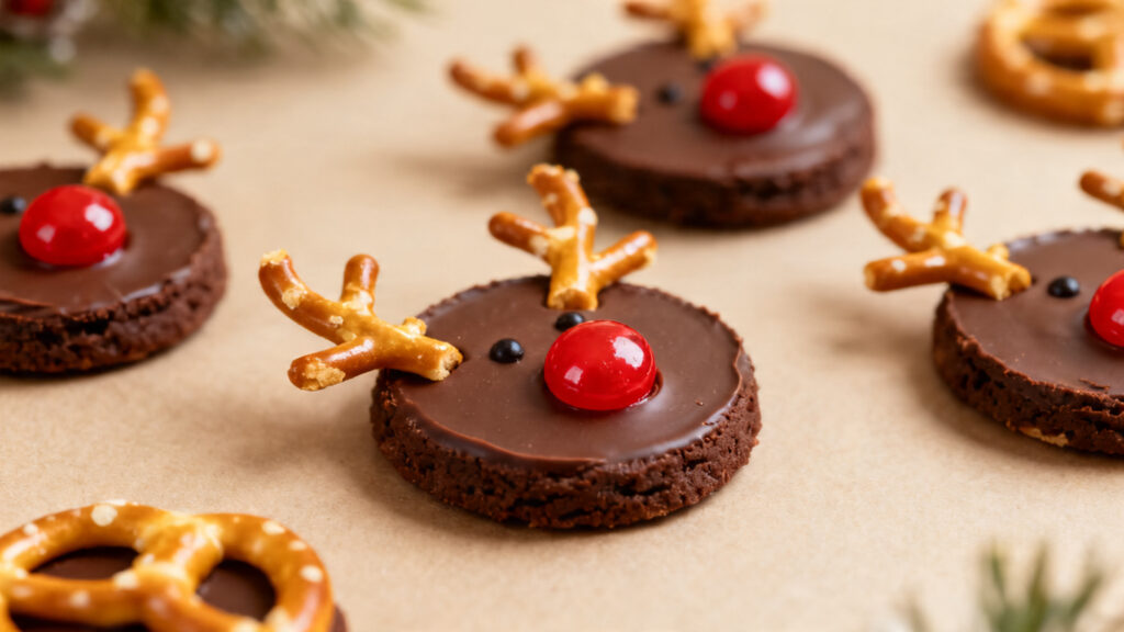 Mini cookies renne au chocolat avec bretzels en bois