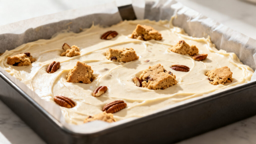 Montage dans le moule avec base chocolat blanc et morceaux de pâte à cookie
