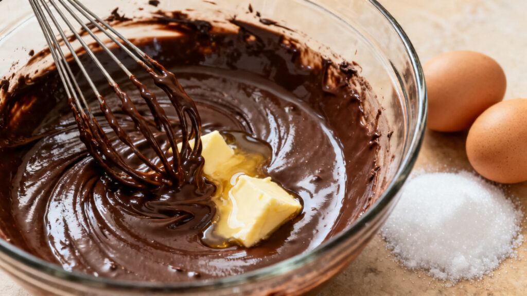 Mélange chocolat-beurre lisse pour la pâte à brownie