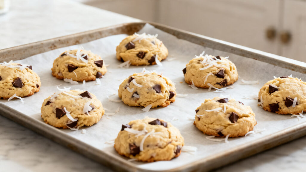 Boules de pâte à cookies coco choco bien espacées