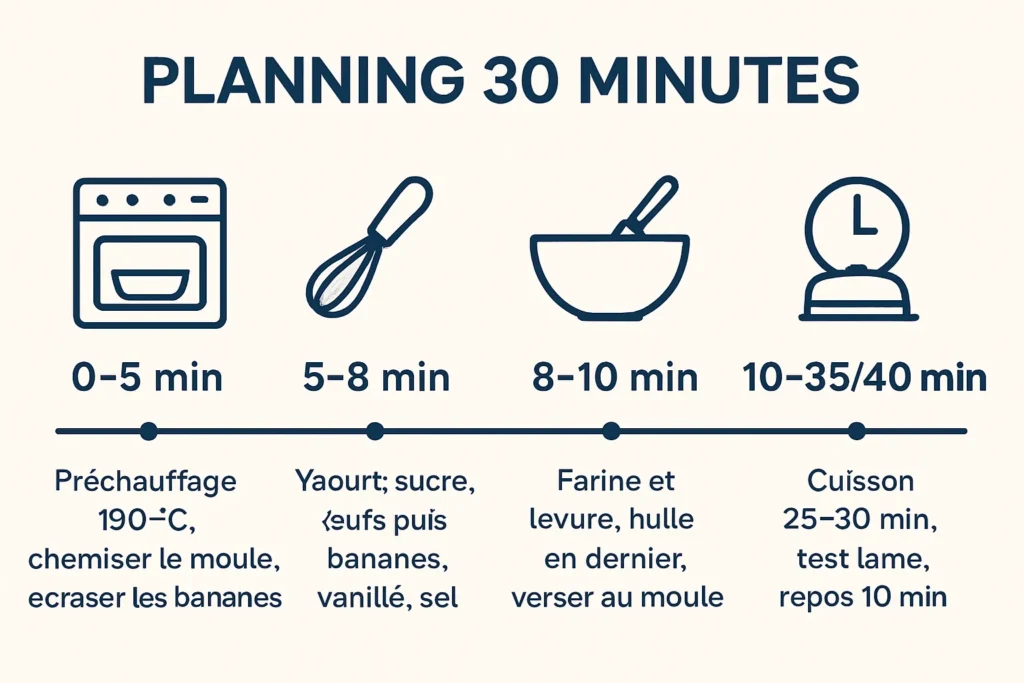 Schéma des étapes pour un gâteau prêt en 30 minutes