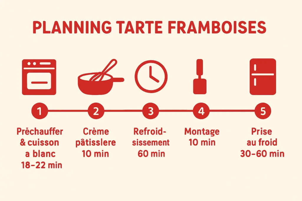 Chronologie des étapes et durées pour la tarte framboises