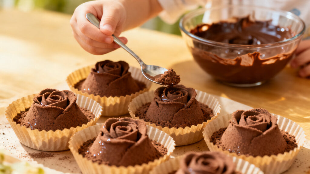 Roses des sables sans cuisson, chocolat croustillant enfant