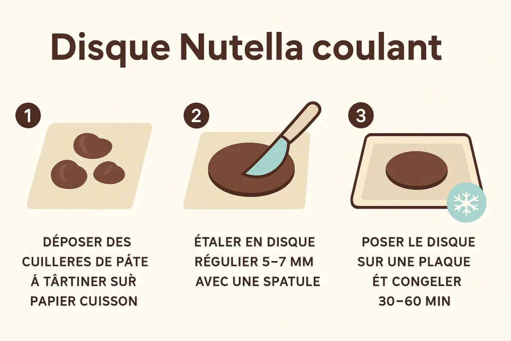 Schéma des étapes du disque Nutella à congeler