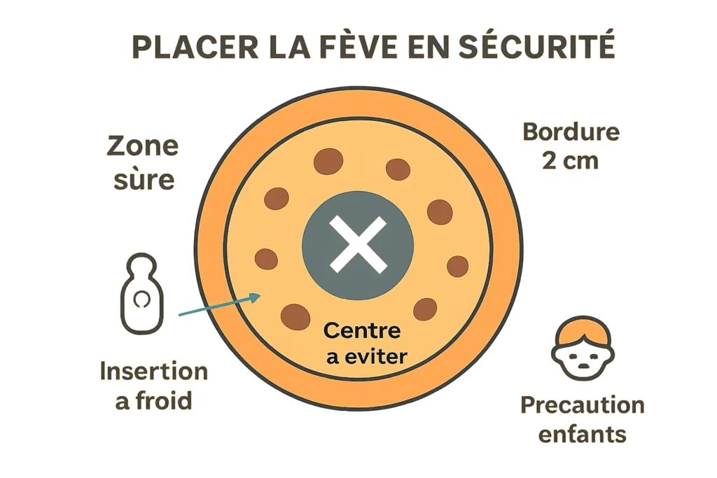 Schéma de placement de la fève près du bord du cookie