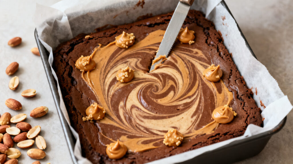 Brownie marbré au beurre de cacahuète avant la cuisson
