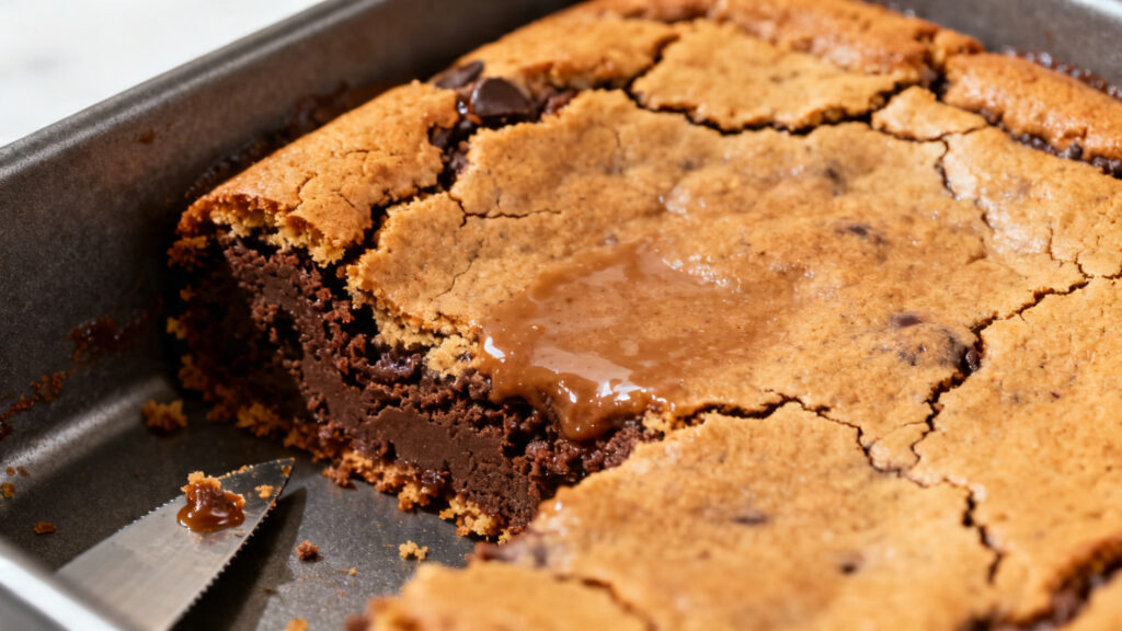 Bords dorés, centre fondant et lame avec miettes humides pour un browkie réussi