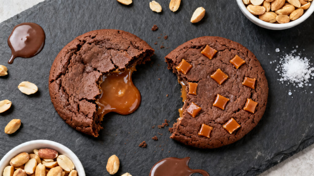 Cookie cœur coulant et cookie aux éclats de caramel tendre
