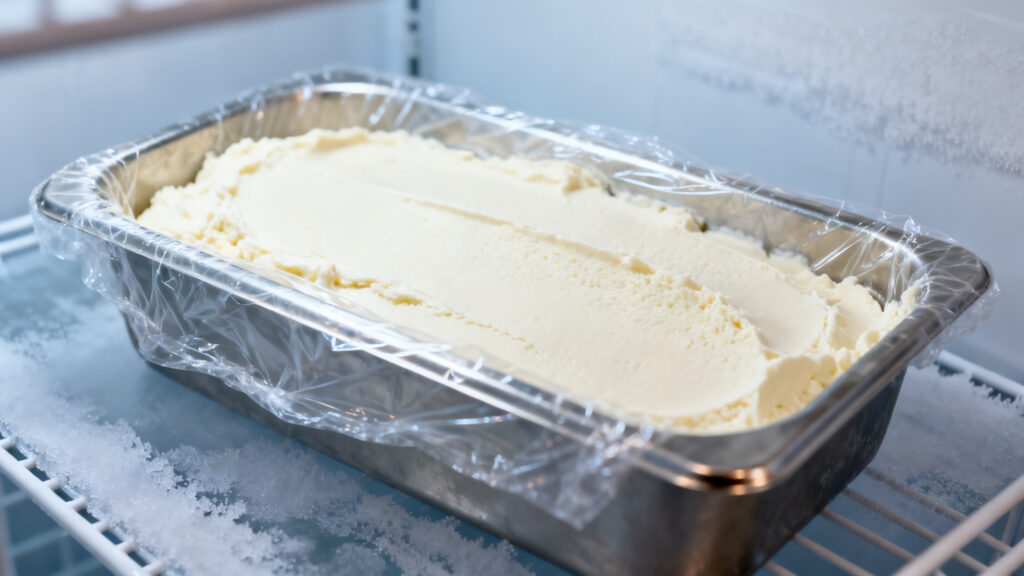 Conservation glace maison en bac inox avec film au contact