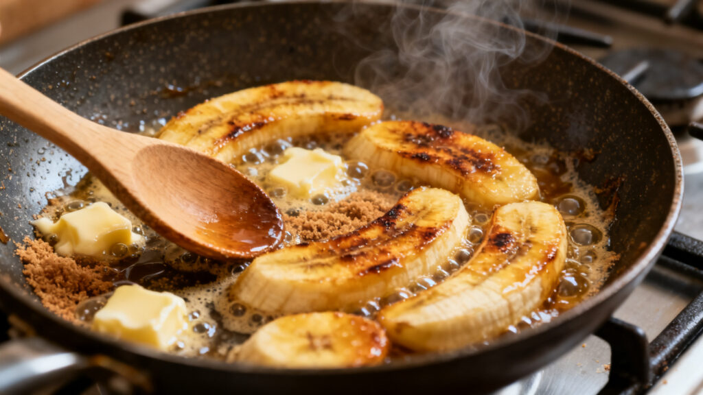Bananes caramélisées en poêle, dorure golden-brown