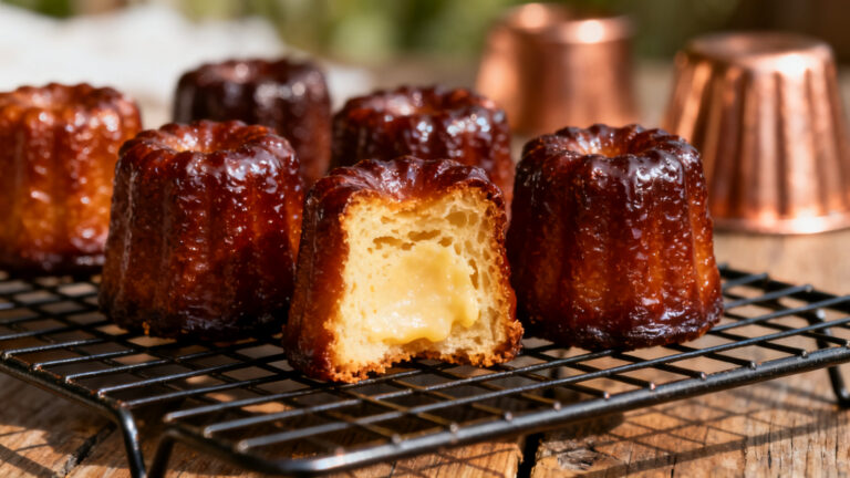 Cannelés bordelais caramélisés sur grille, issus d’une recette de cannelés bordelais