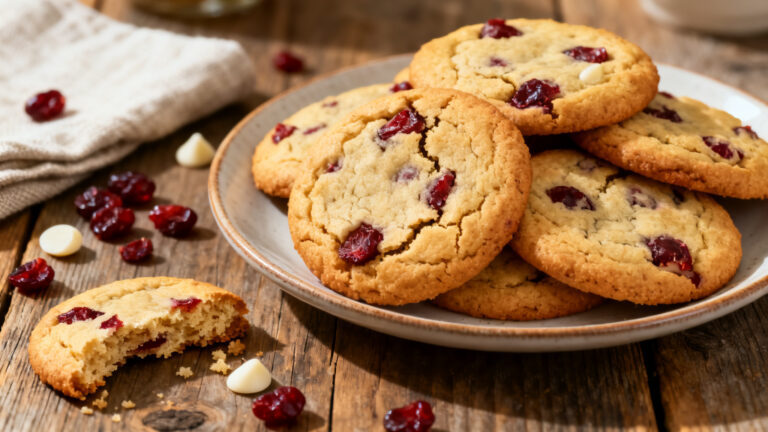 Cookies aux cranberries dorés avec centre moelleux sur assiette