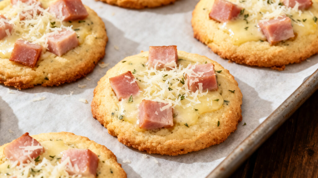 Cookies jambon parmesan dorés, origan en surface
