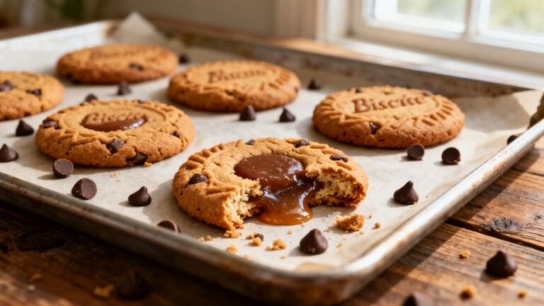 Cookies au spéculoos au cœur coulant, centre Biscoff qui s’échappe