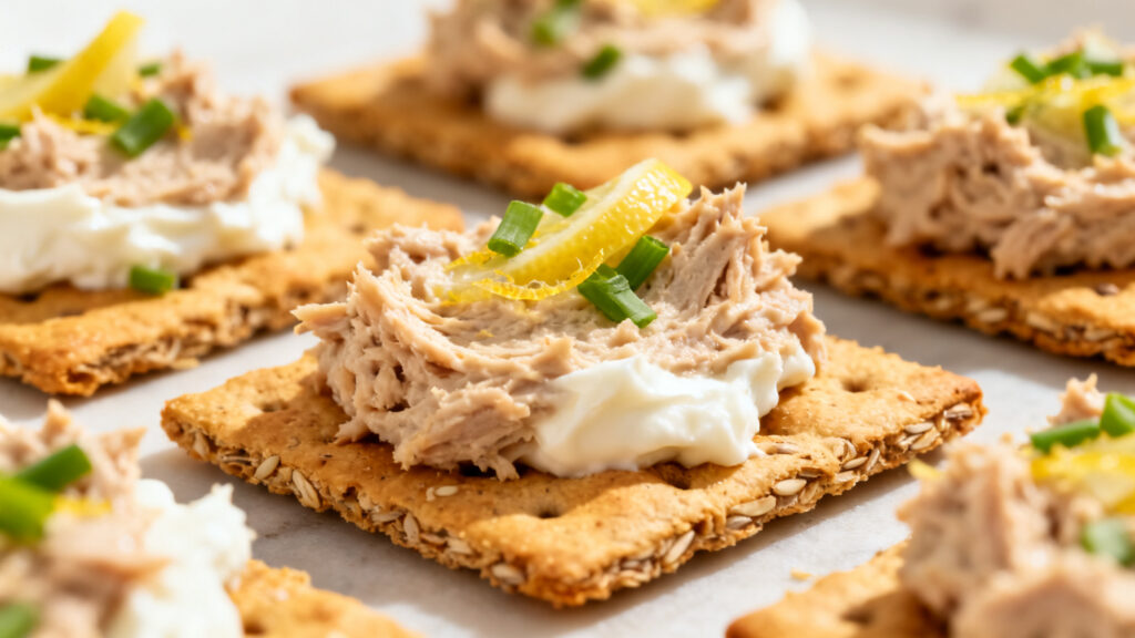 Crackers complets au thon, encas salé protéiné rapide