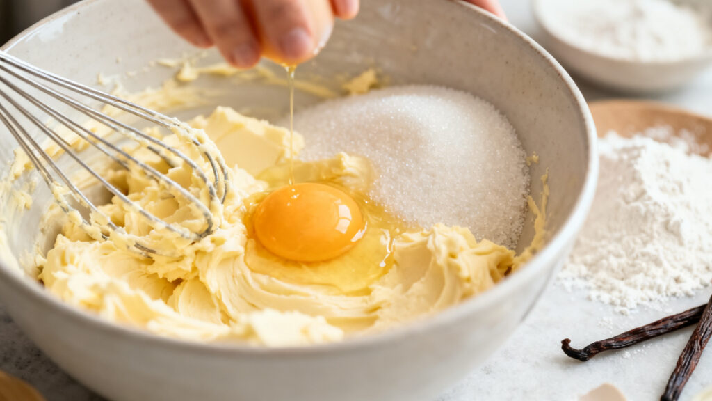Beurre et sucre crémés, ajout des œufs pour une mie aérienne