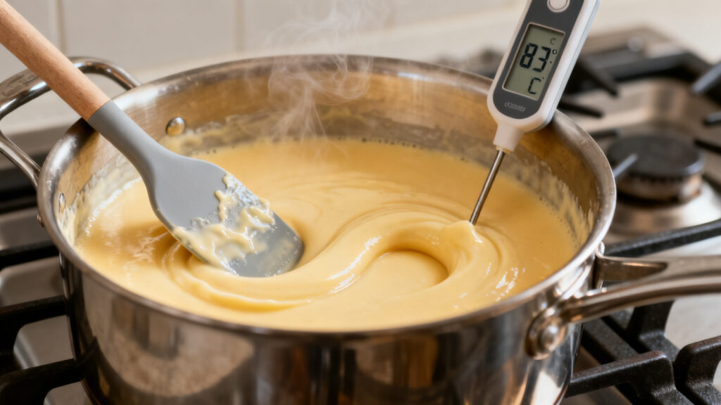 Cuisson à la nappe à 83 °C, mélange régulier en 8