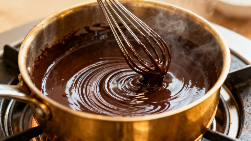 Émulsion au fouet du chocolat fondu au bain-marie