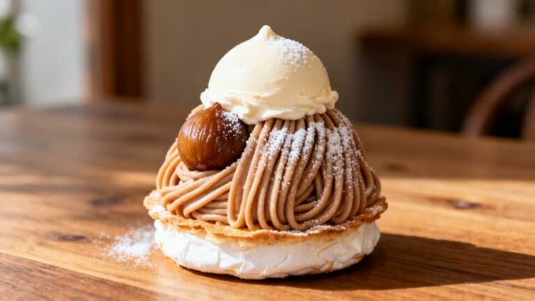 Gâteau au Mont-Blanc individuel, vermicelles et marron glacé