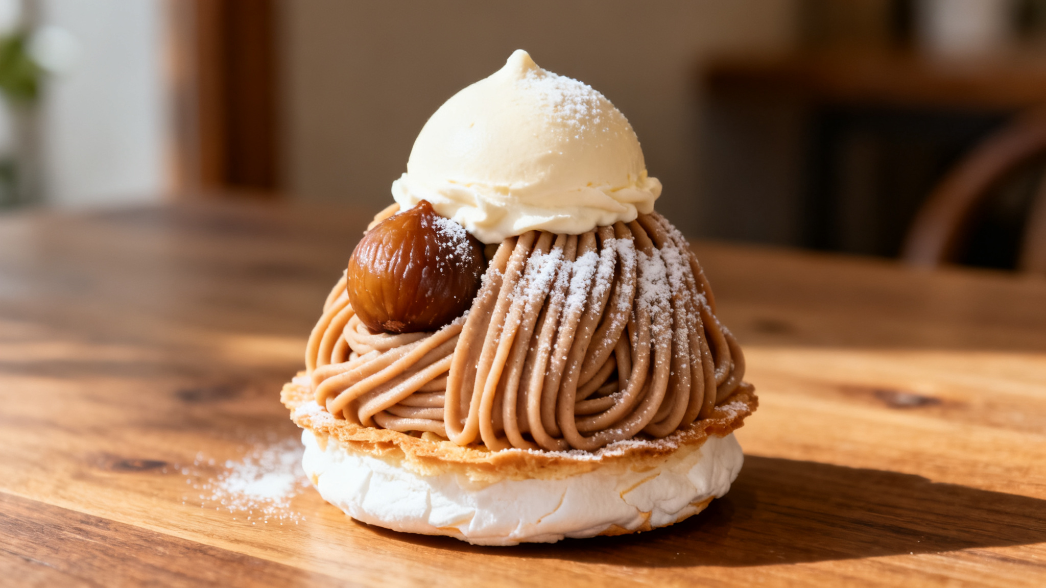 Gâteau au Mont-Blanc individuel, vermicelles et marron glacé