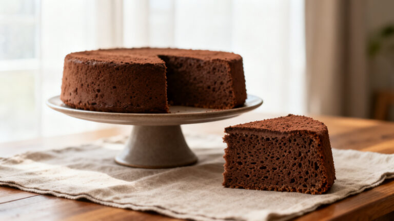 Gâteau mousseline au chocolat, mie aérienne visible