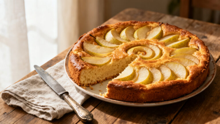 Gâteau aux poires de grand-mère, mie moelleuse et dorée