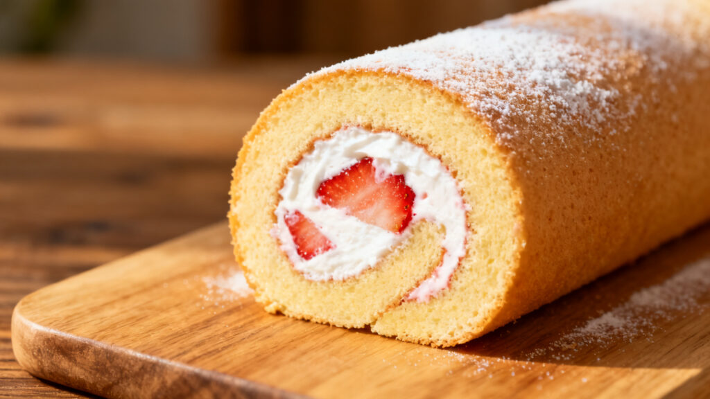 Gâteau roulé fraise et yaourt, dessert fruité léger