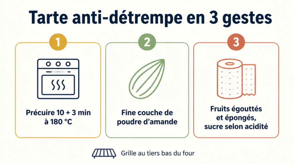 Infographie anti-détrempe : précuisson, poudre d’amande, fruits égouttés