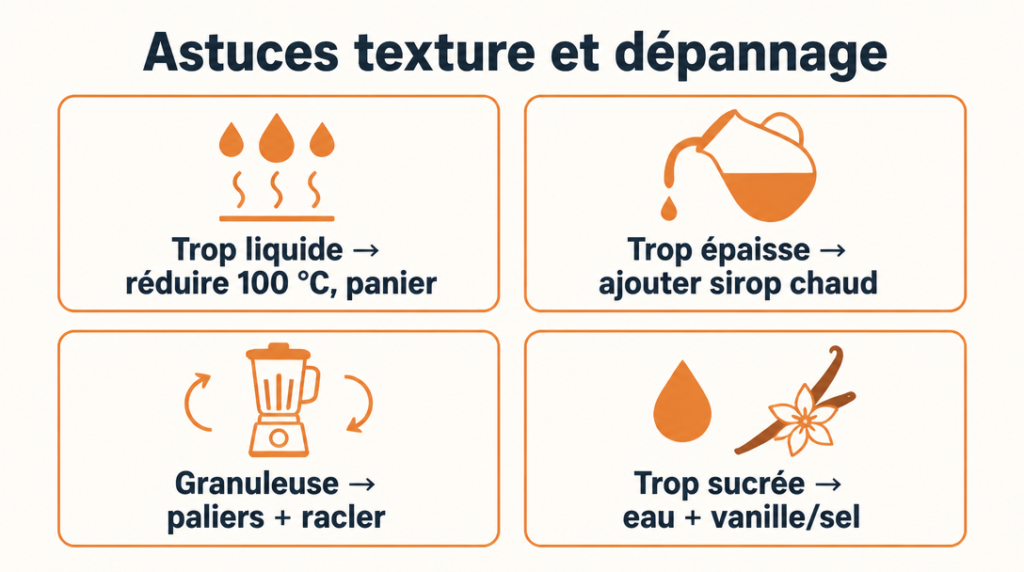 Schéma des réglages texture pour crème de marrons