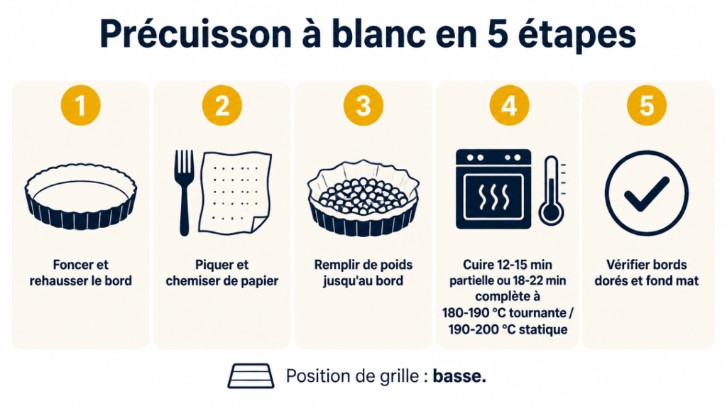 Schéma étapes pour précuisson à blanc pâte brisée