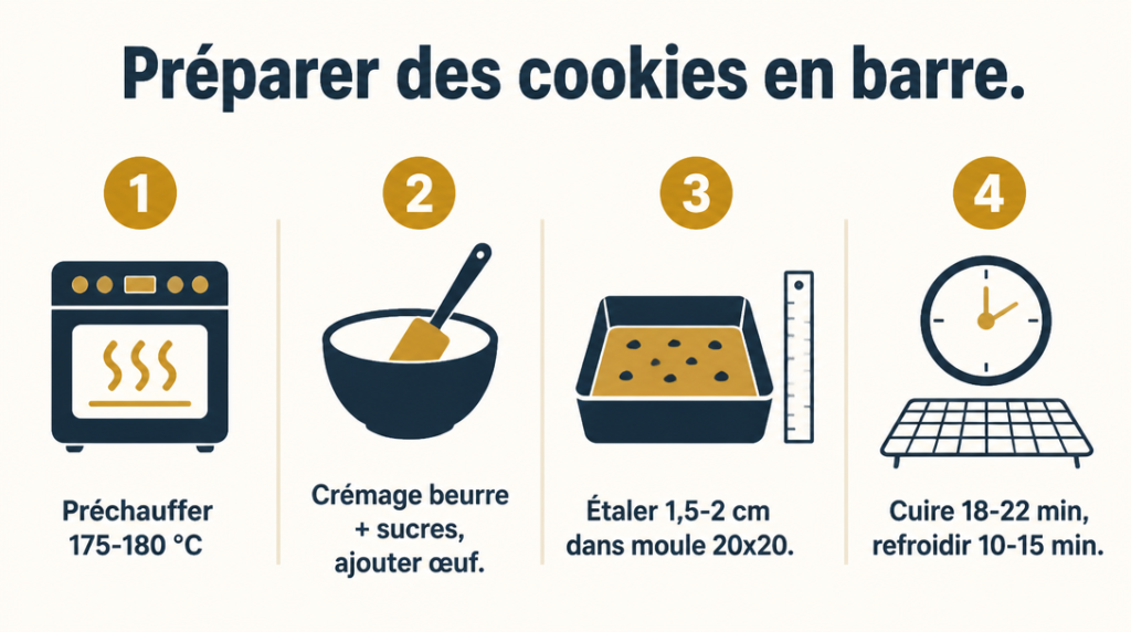 Schéma des étapes : 175-180 °C, 1,5-2 cm, 18-22 min