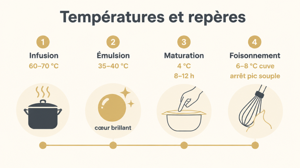 Infographie des températures clés et repères pour la ganache montée