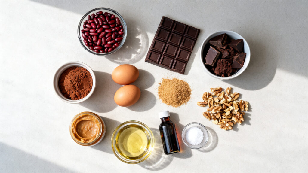 Ingrédients pour brownie sans farine au chocolat 70&nbsp;% et haricots rouges