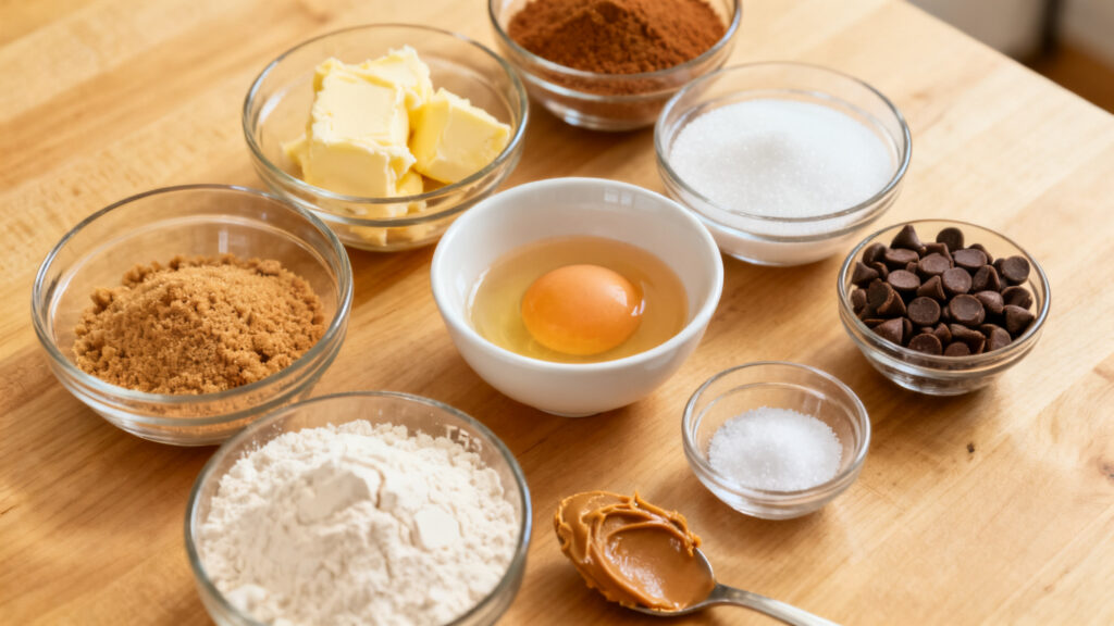 Ingrédients pesés en bols pour cookies au spéculoos