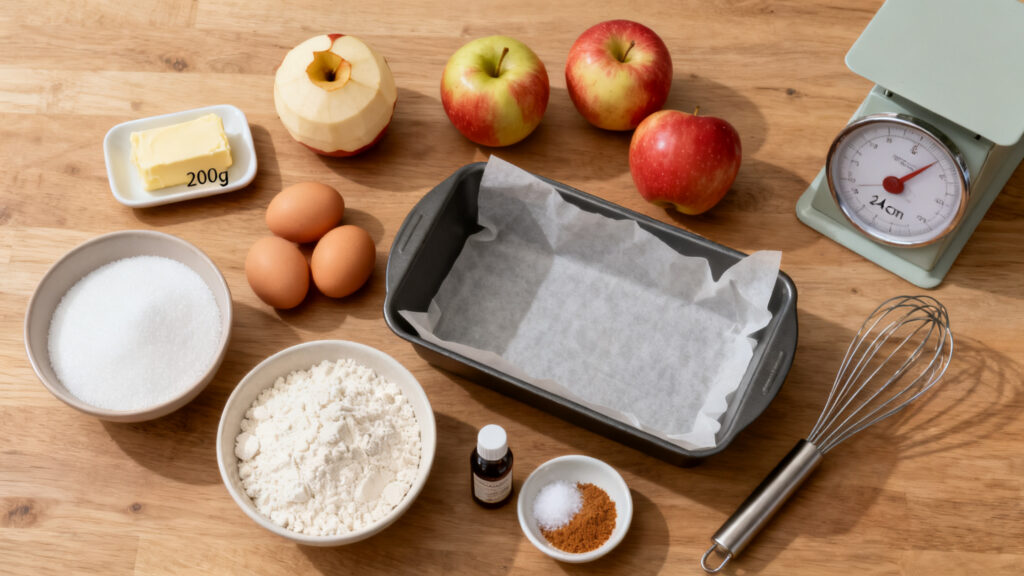 Ingrédients pesés pour quatre-quarts, moule à cake 24 cm