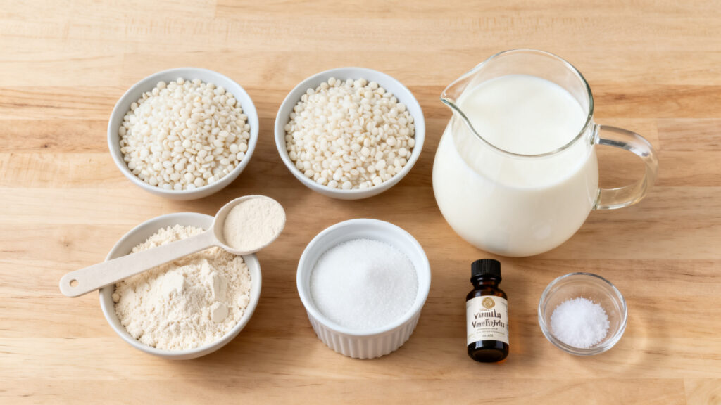 Ingrédients mesurés : riz rond, lait, whey vanille, édulcorant