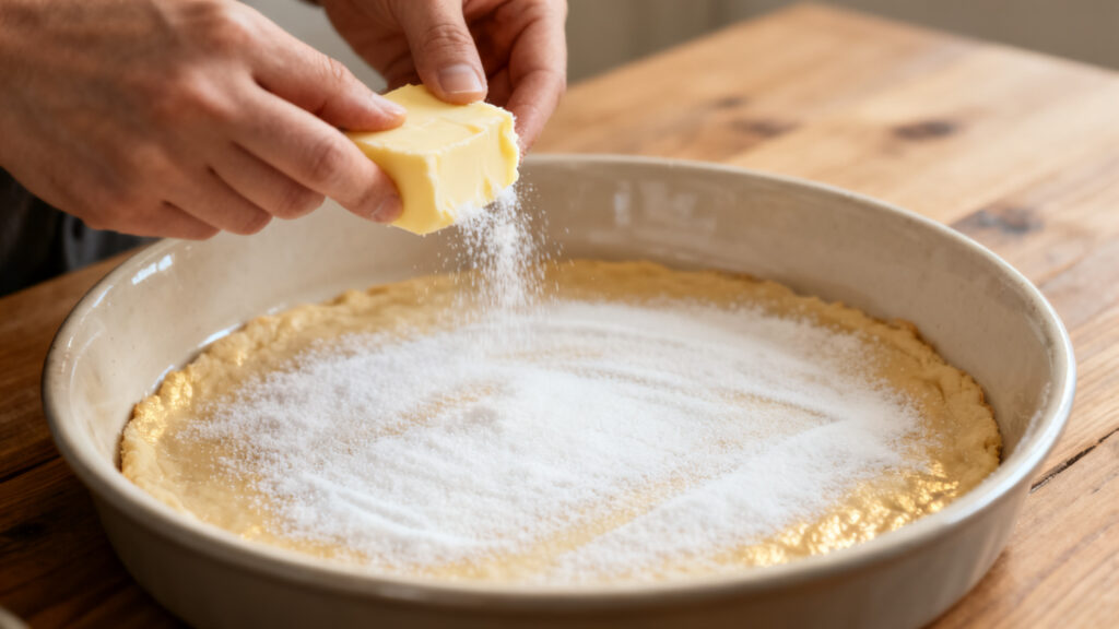 Moule beurré et sucré pour bordure caramélisée