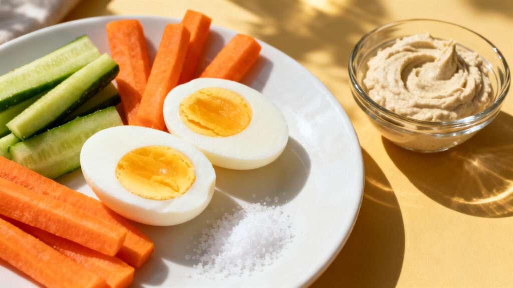 Snack salé œufs durs et crudités pour satiété