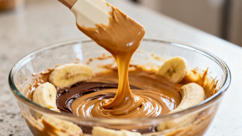 Pâte de brownie banane, ruban épais et homogène