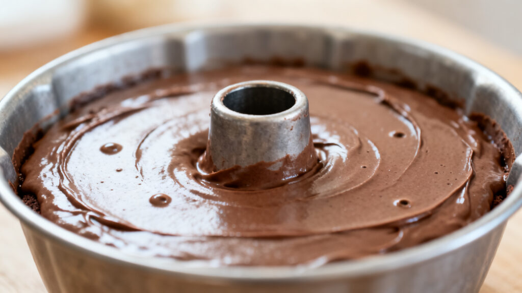 Pâte chocolat lissée dans moule à cheminée