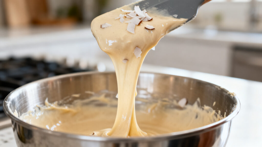 Pâte lisse qui retombe en ruban pour gâteau coco moelleux