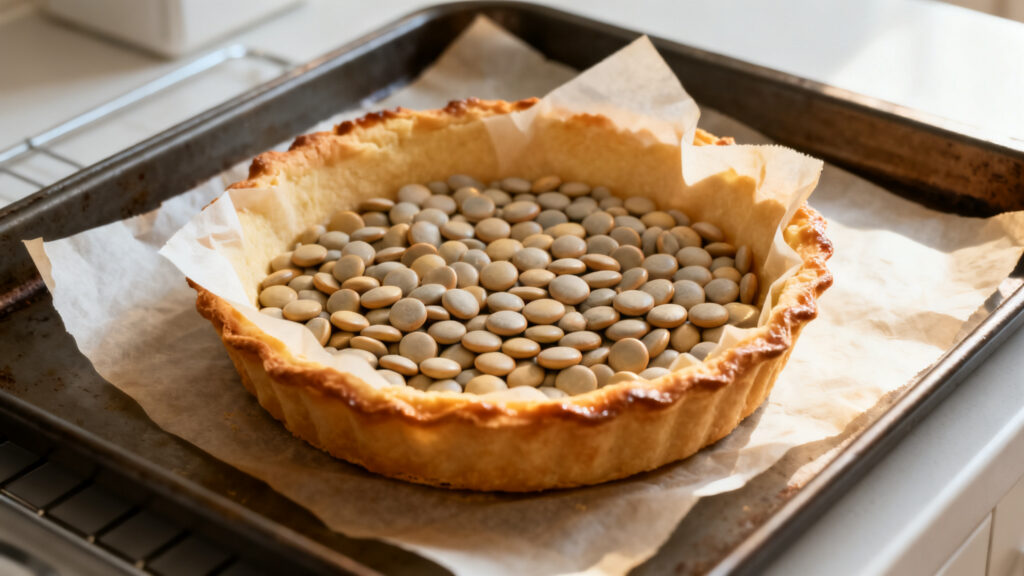 Fond de tarte sablée avec billes, précuisson à blanc 180 °C