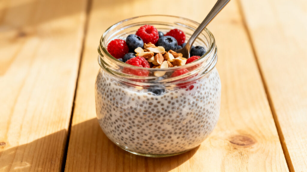 Pudding de chia vegan crémeux avec fruits et noix