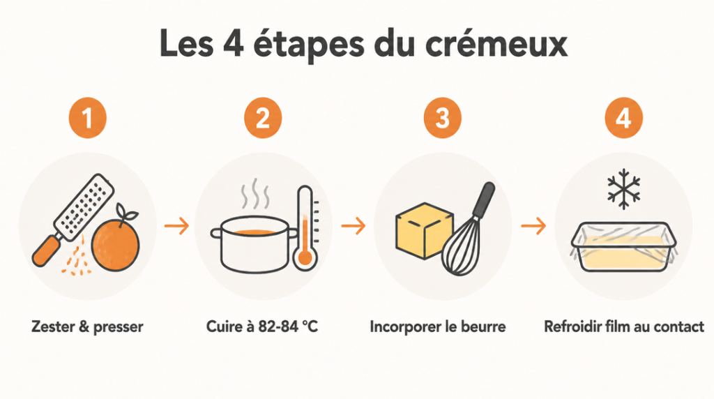 Schéma des étapes du crémeux à l’orange maison
