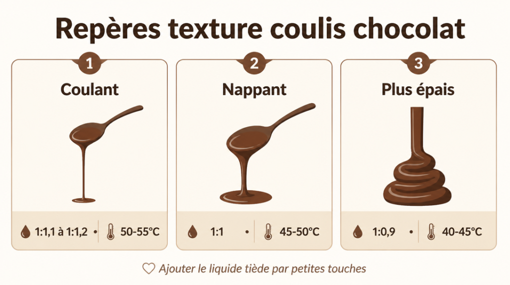 Schéma des textures, ratios et températures du coulis