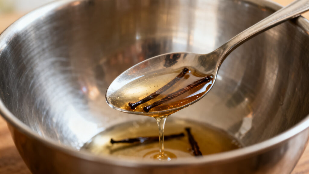 Sirop vanillé nappant avec grains de vanille visibles