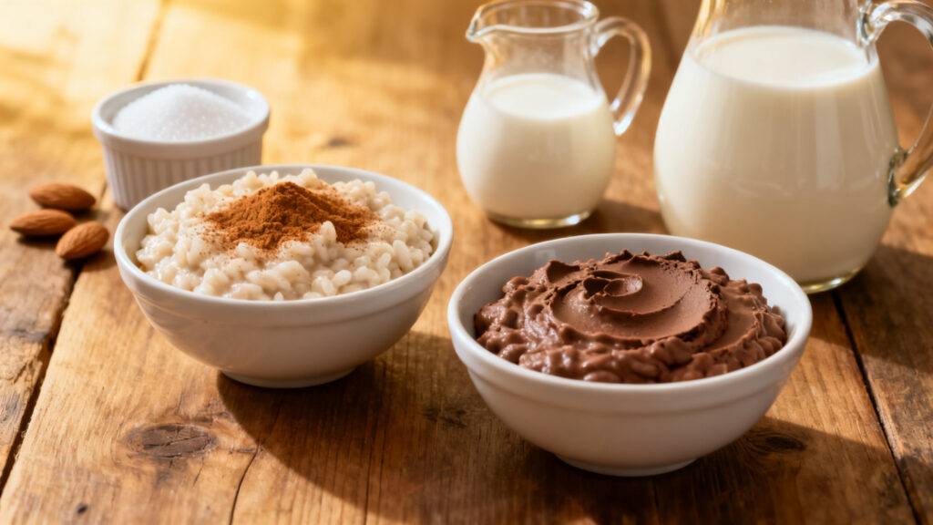 Riz au lait protéiné sans sucre, laits végétaux et cannelle