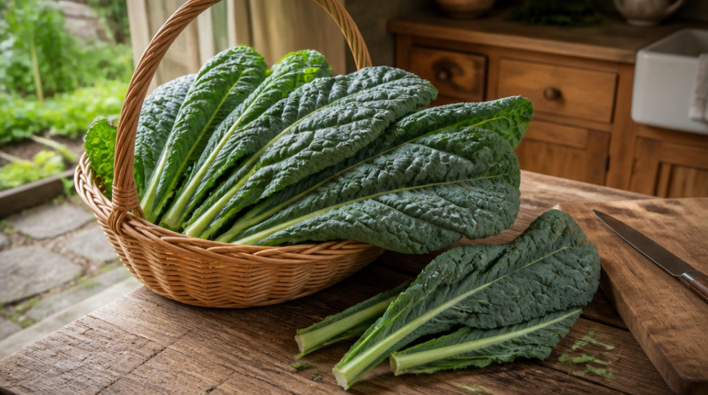 Chou perpétuel Daubenton récolté au potager