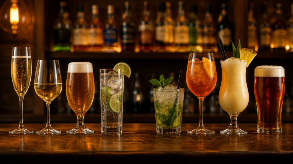 Boissons légères à gauche et cocktails sucrés à droite, repère visuel