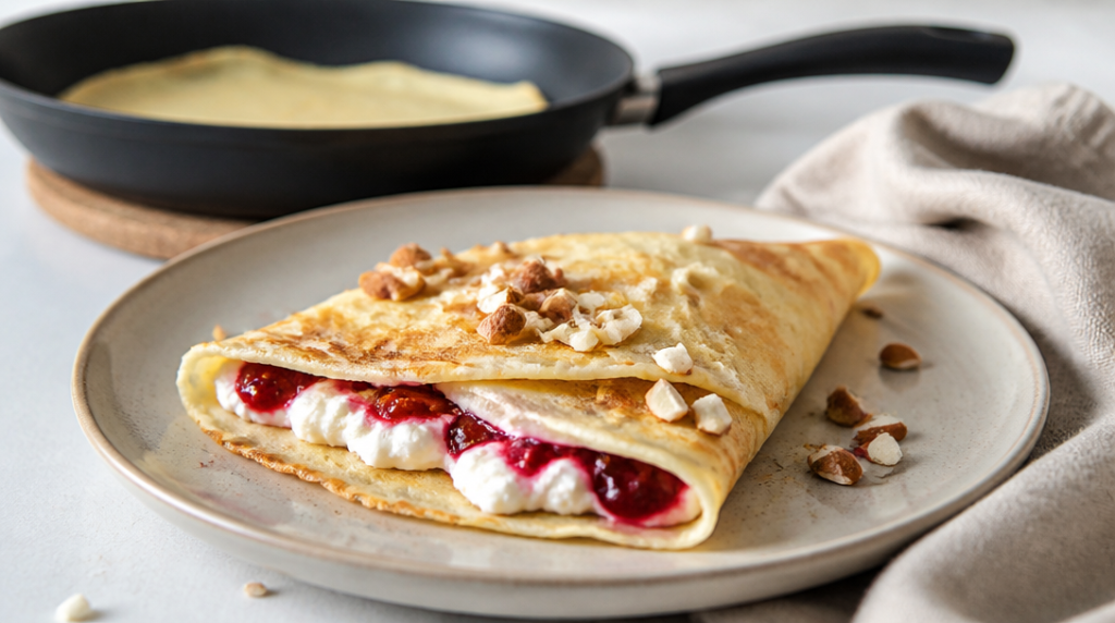 Crêpes protéinées à la vanille avec skyr et amandes